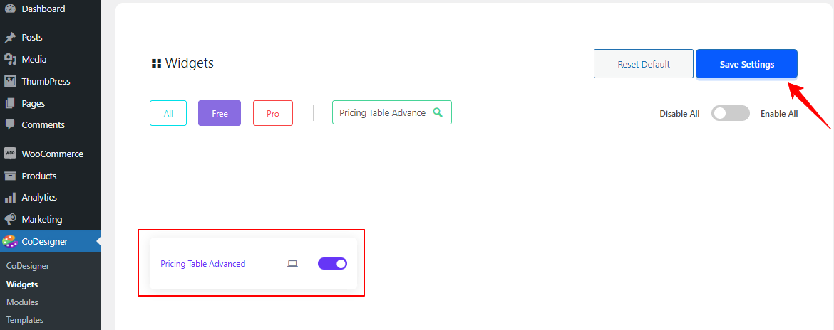 Pricing Table Advance