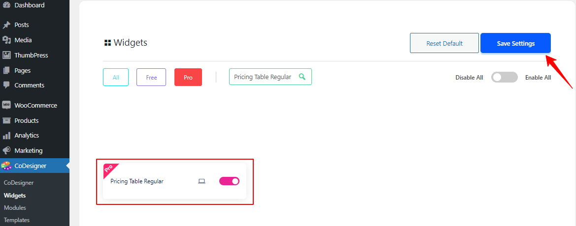 Pricing Table Regular