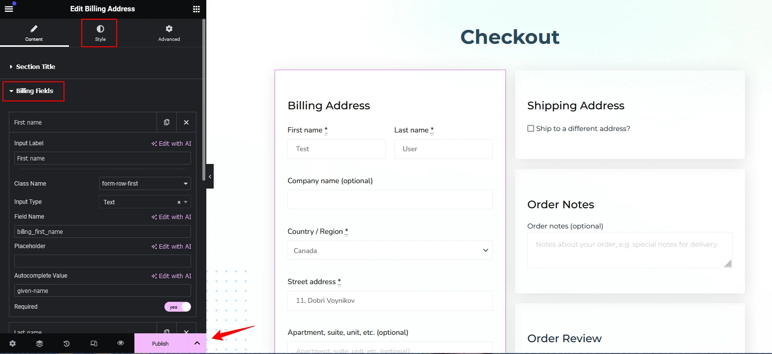 Customize checkout