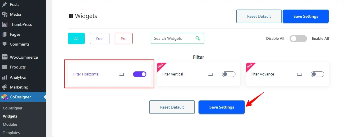 Filter Horizontal